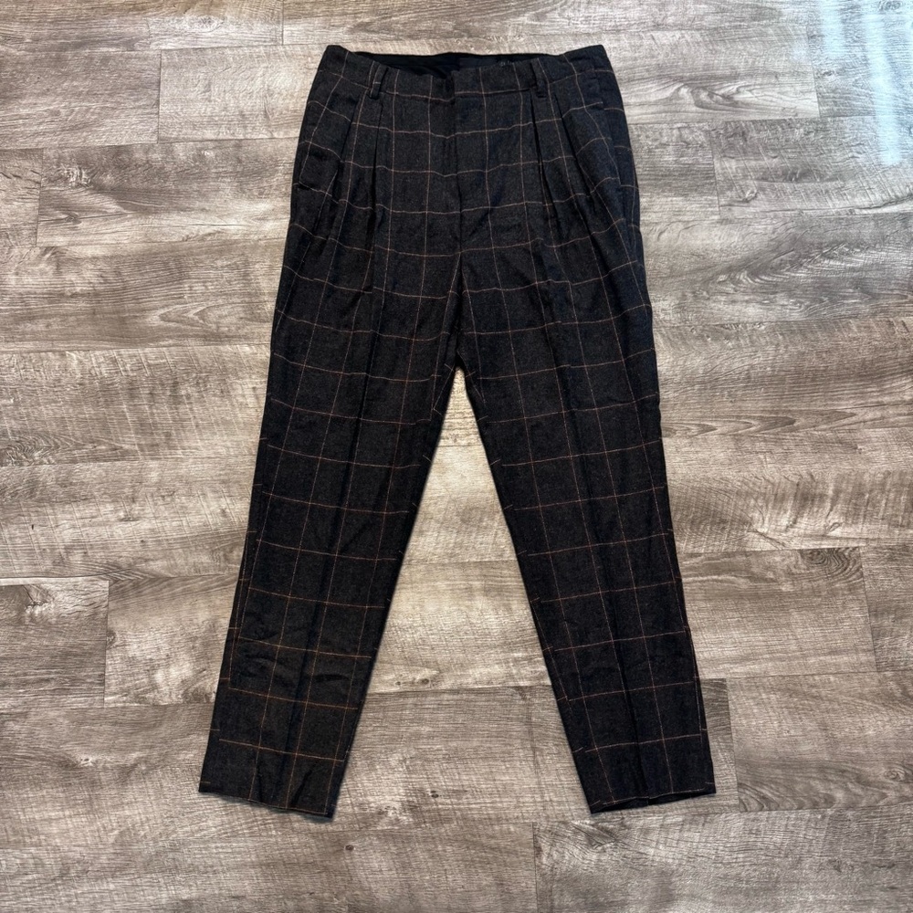 NWOT ASOS Wool Blend Front Pleated Straight Gray/Brown Plaid Pants Womens 32x30
